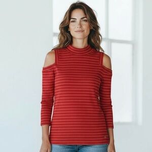Tommy Hilfiger women’s size XXL cold shoulder ribbed shirt red metallic gold $55